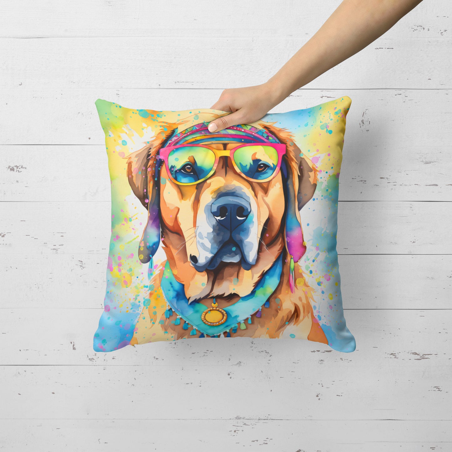 Mastiff Hippie Dawg Throw Pillow