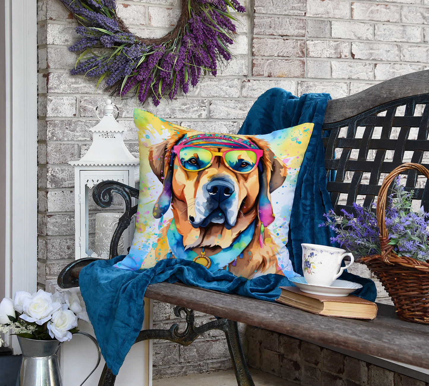 Mastiff Hippie Dawg Throw Pillow