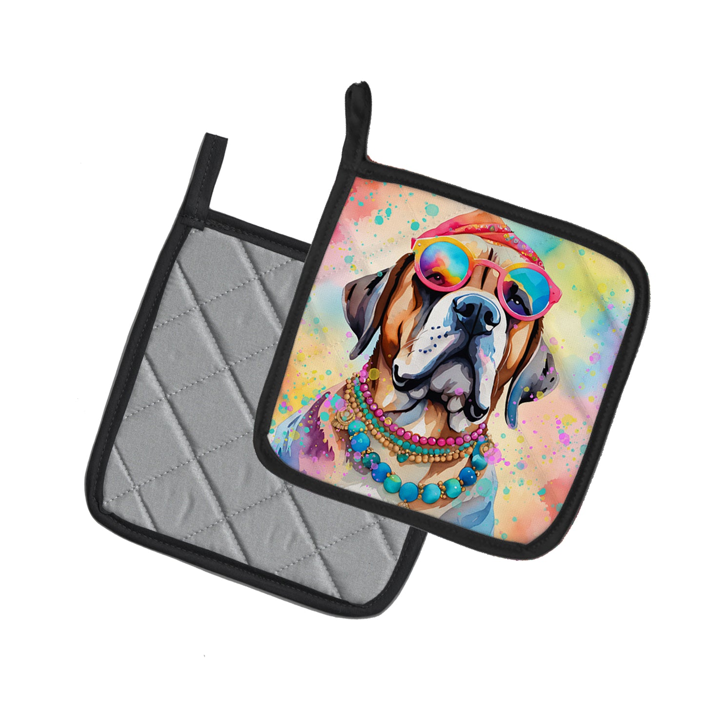 Mastiff Hippie Dawg Pair of Pot Holders