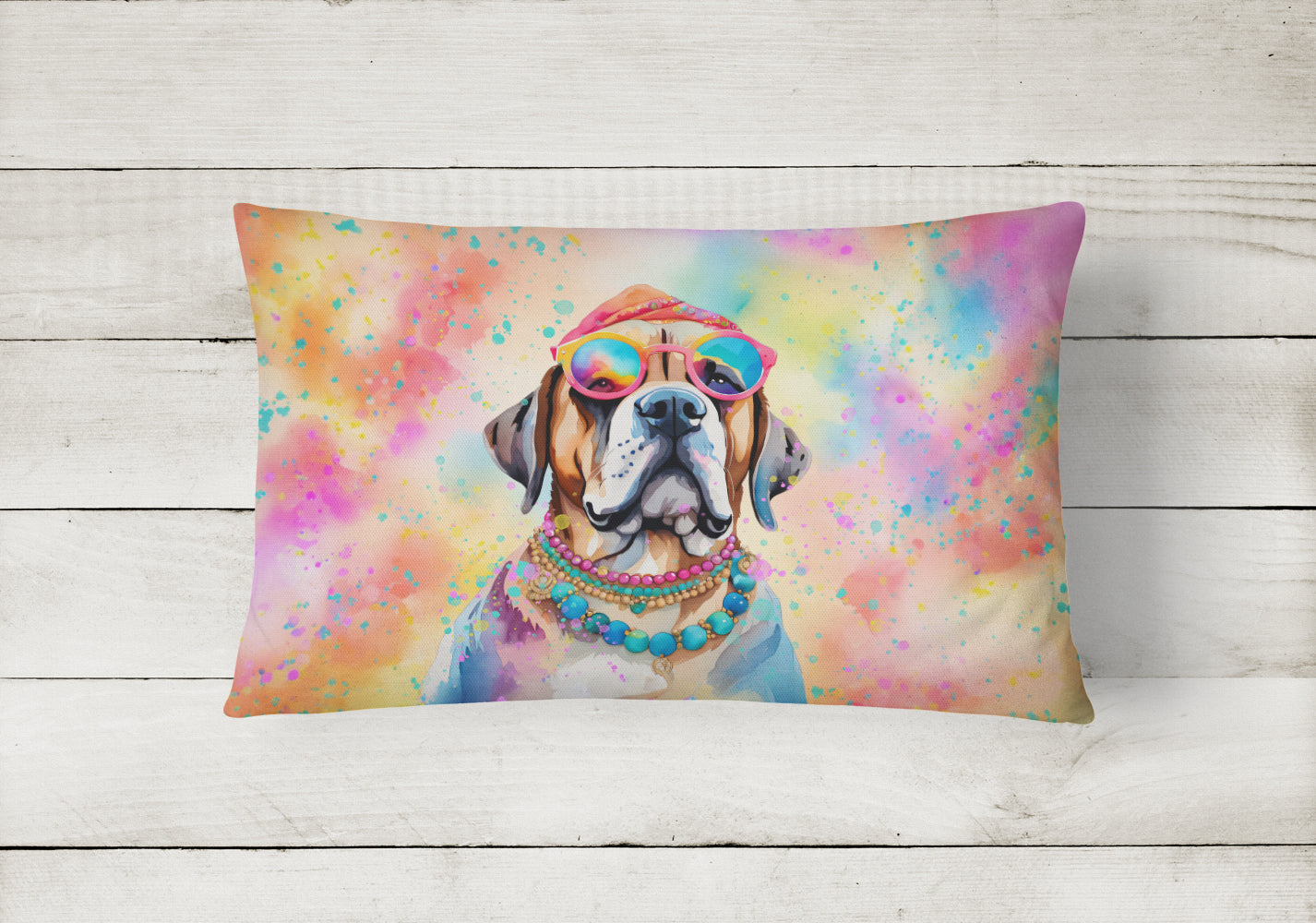 Mastiff Hippie Dawg Throw Pillow