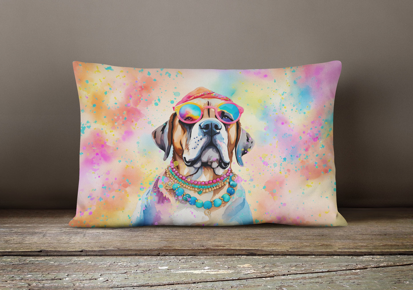 Mastiff Hippie Dawg Throw Pillow