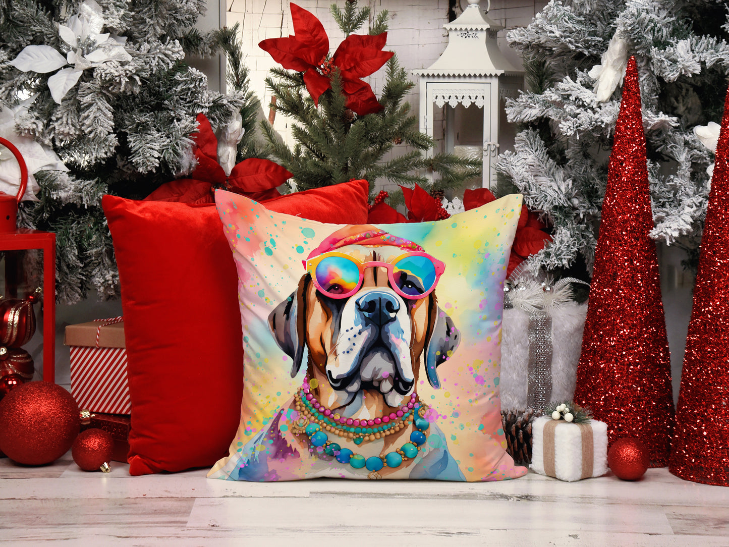 Mastiff Hippie Dawg Throw Pillow