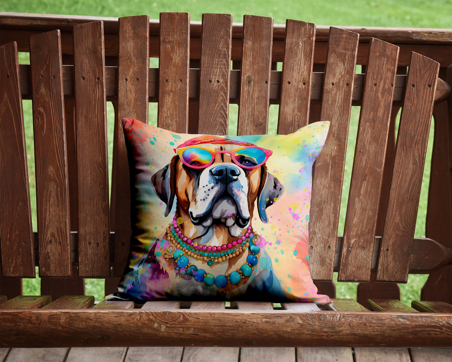 Mastiff Hippie Dawg Throw Pillow