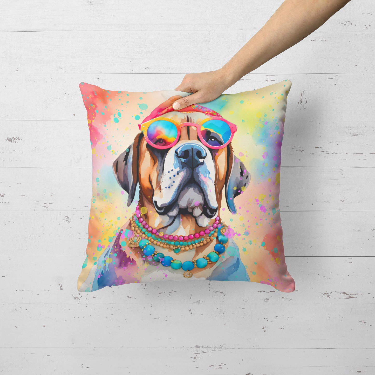 Mastiff Hippie Dawg Throw Pillow