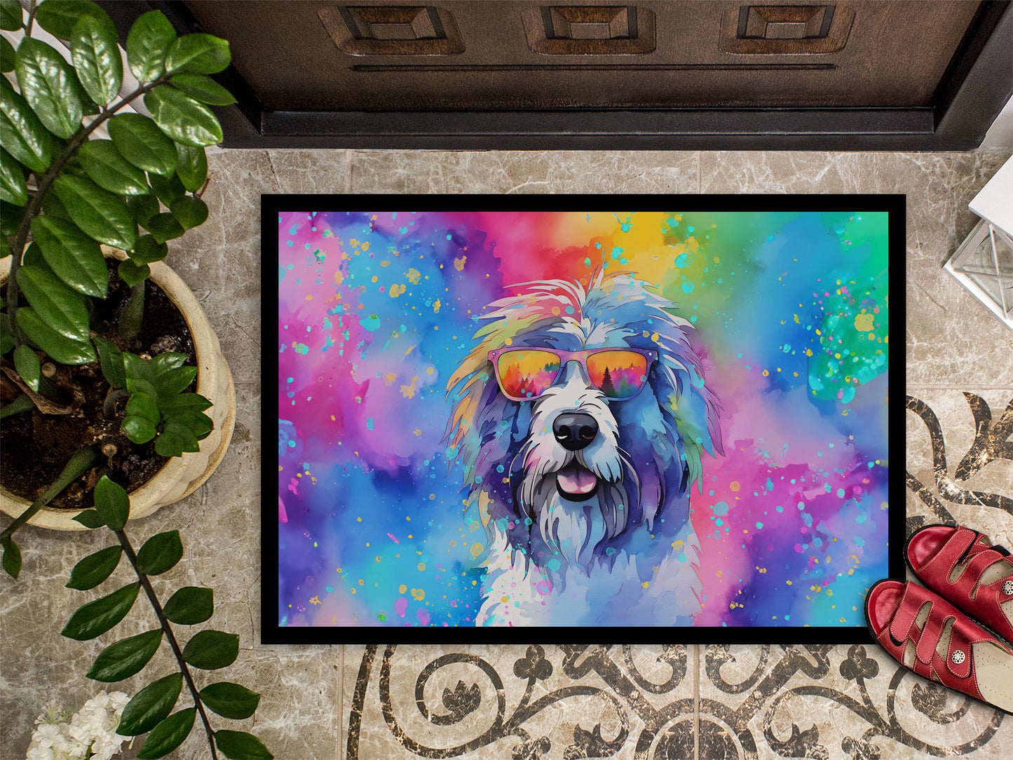 Old English Sheepdog Hippie Dawg Doormat