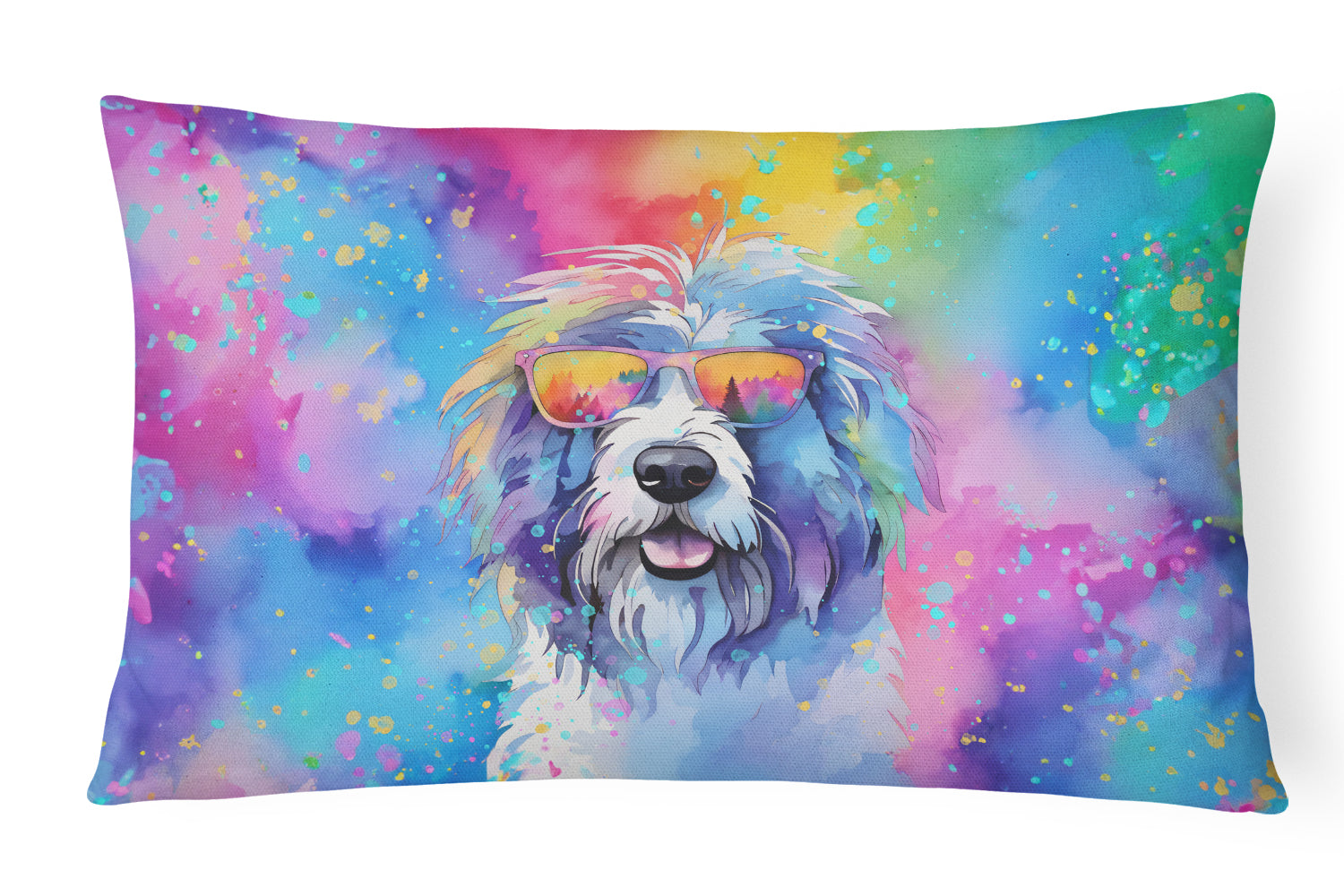 Buy this Old English Sheepdog Hippie Dawg Throw Pillow