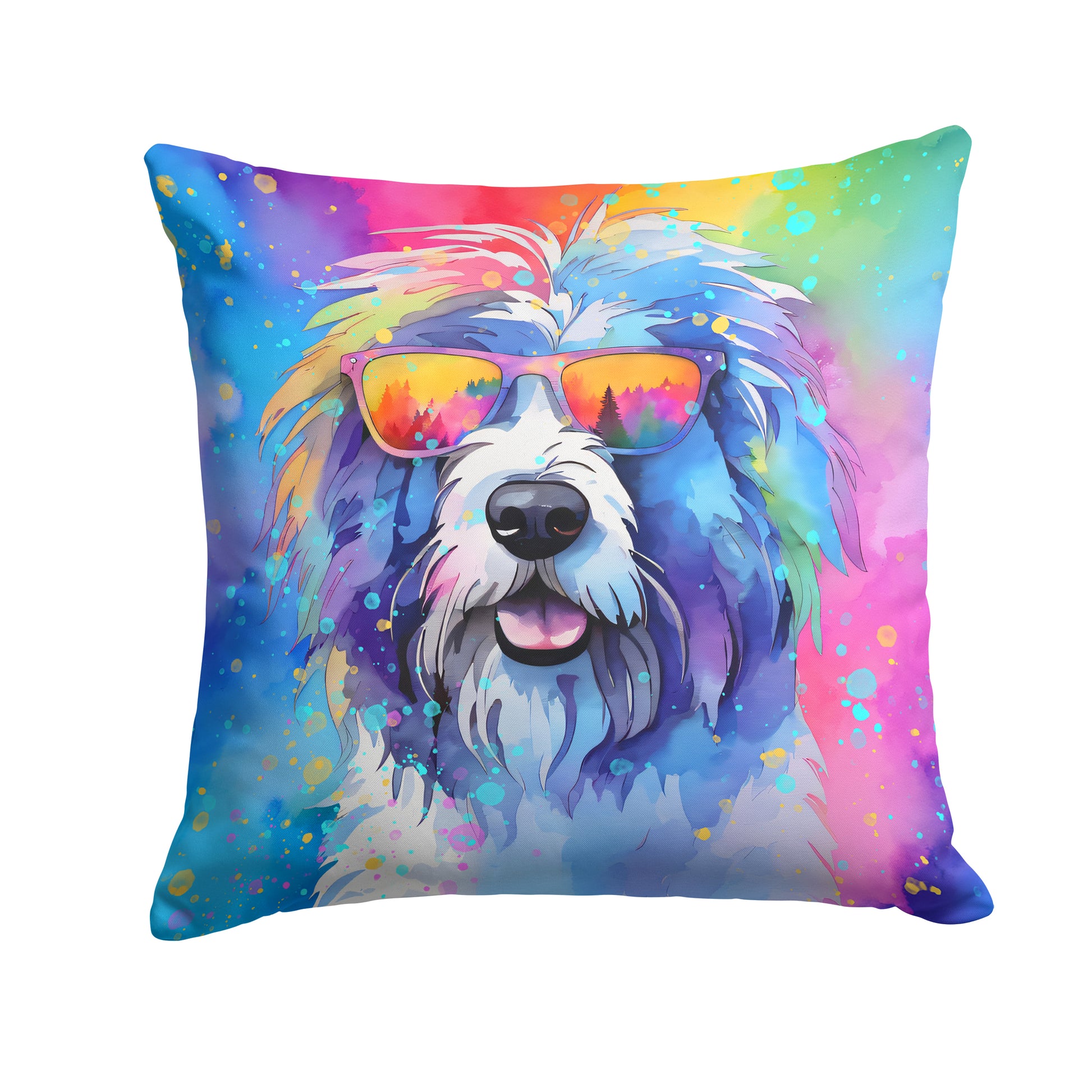 Buy this Old English Sheepdog Hippie Dawg Throw Pillow