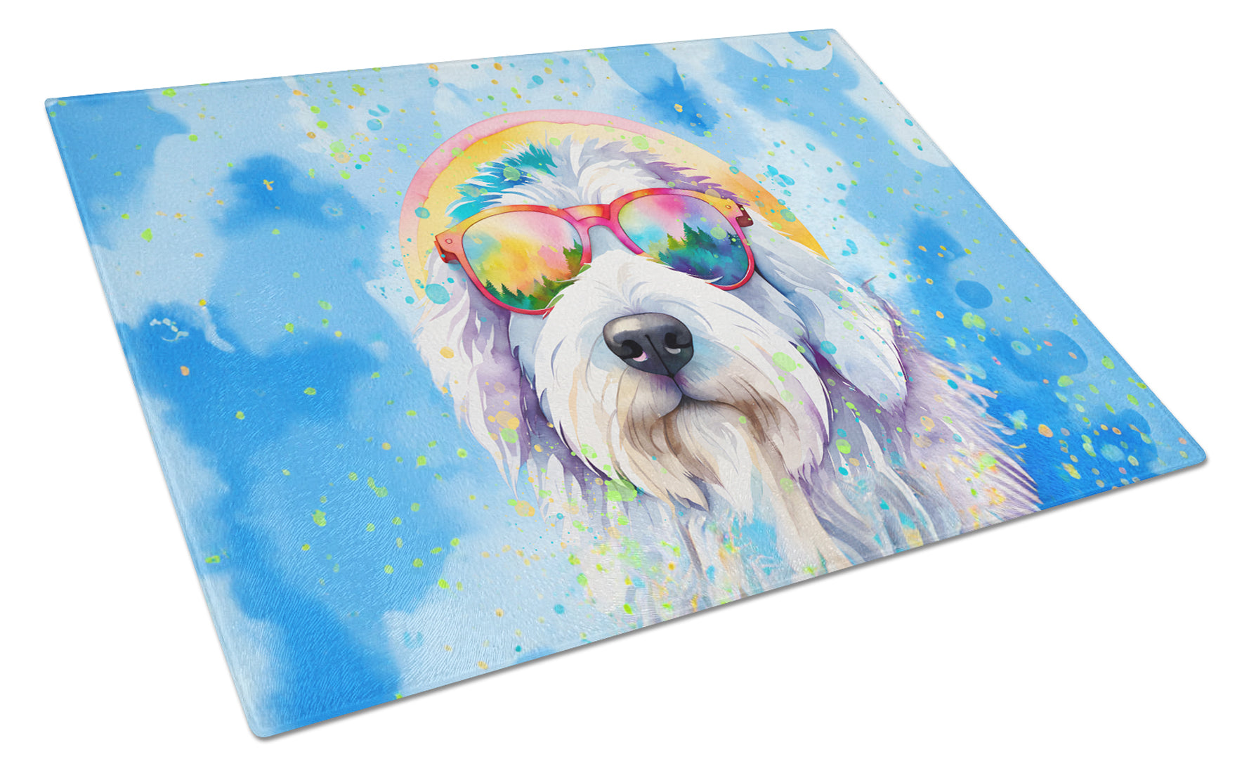 Buy this Old English Sheepdog Hippie Dawg Glass Cutting Board