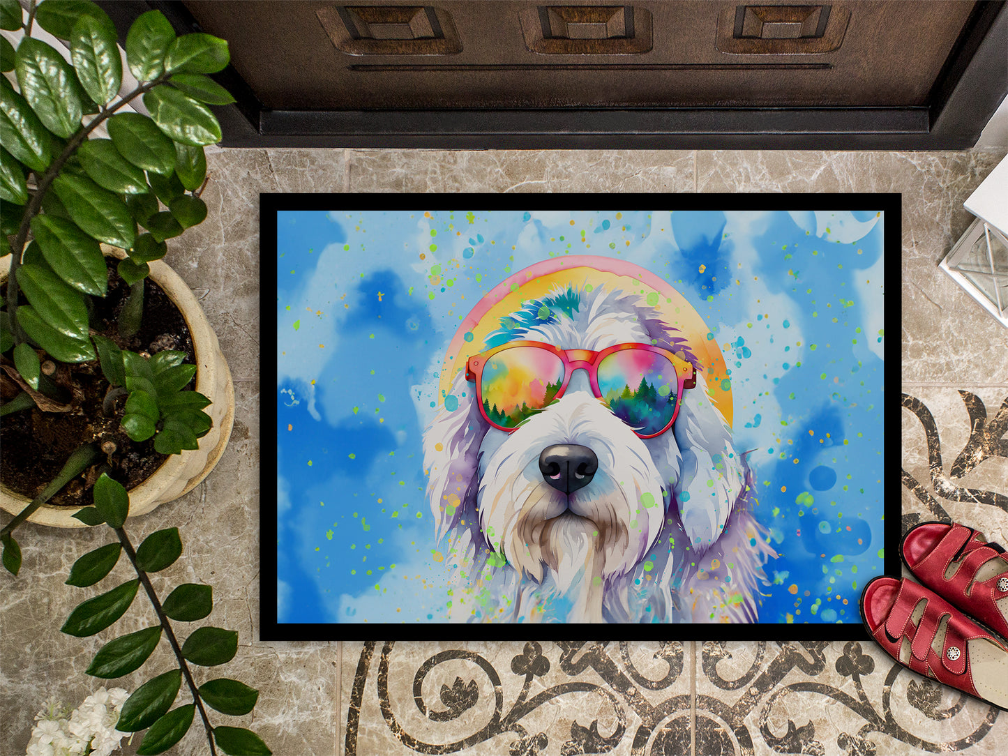 Old English Sheepdog Hippie Dawg Doormat