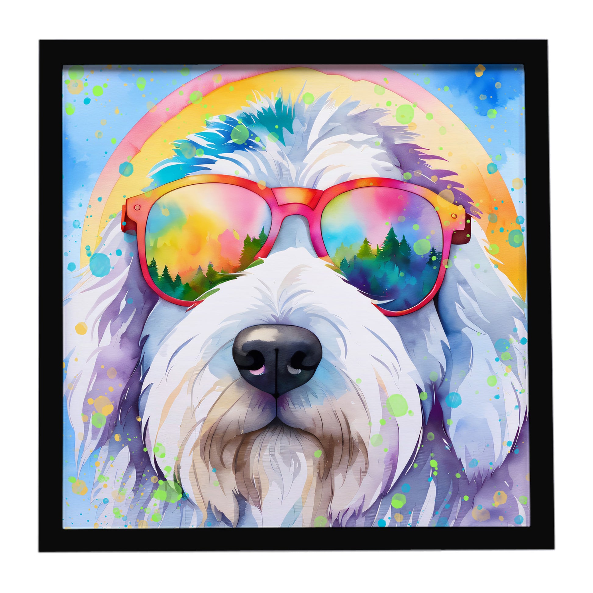 Buy this Old English Sheepdog Hippie Dawg Framed Metal Print