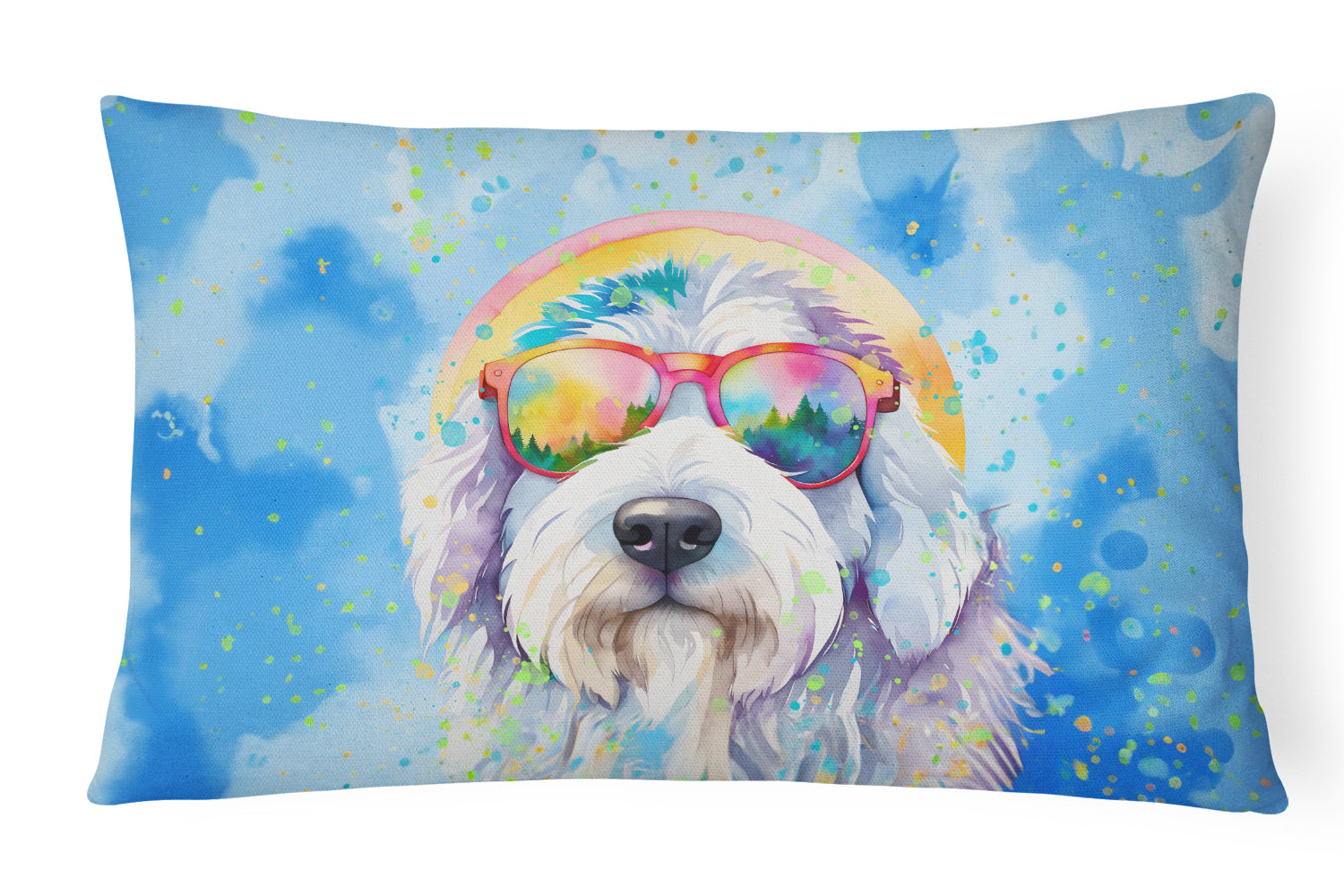 Buy this Old English Sheepdog Hippie Dawg Throw Pillow