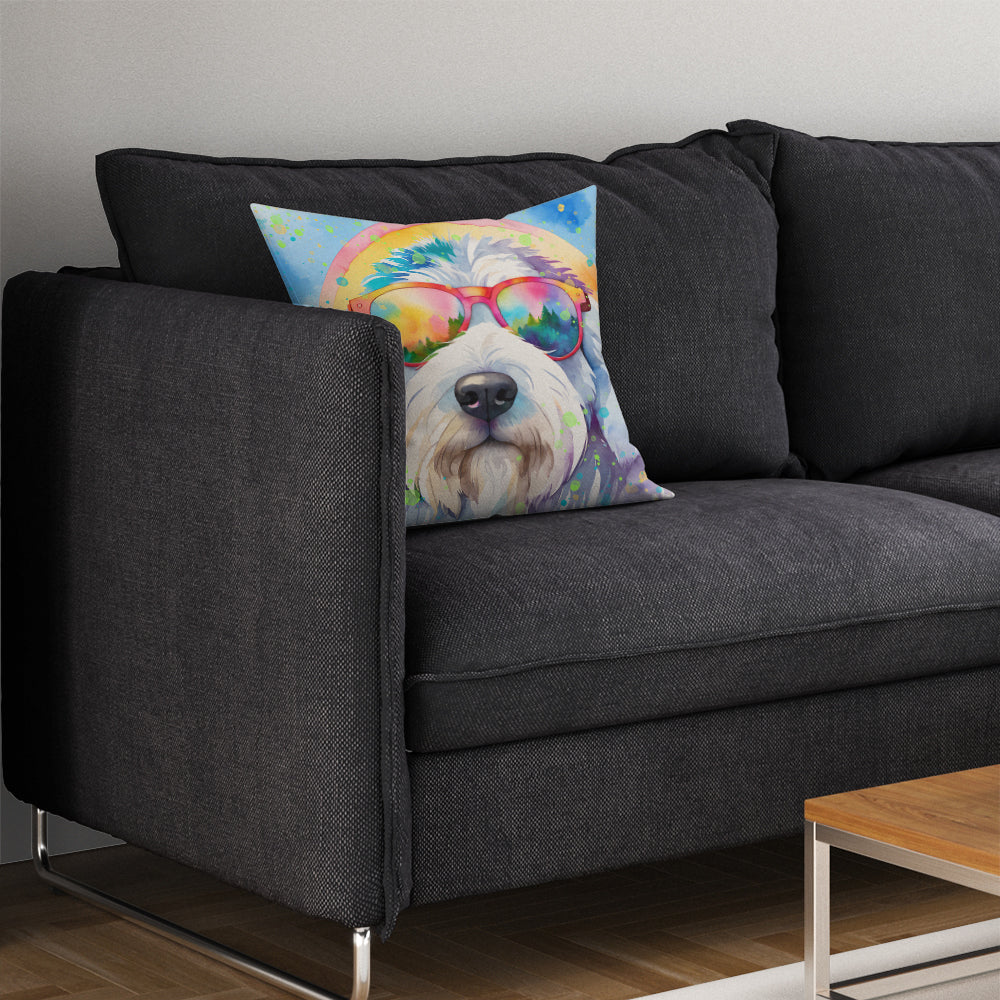 Old English Sheepdog Hippie Dawg Throw Pillow