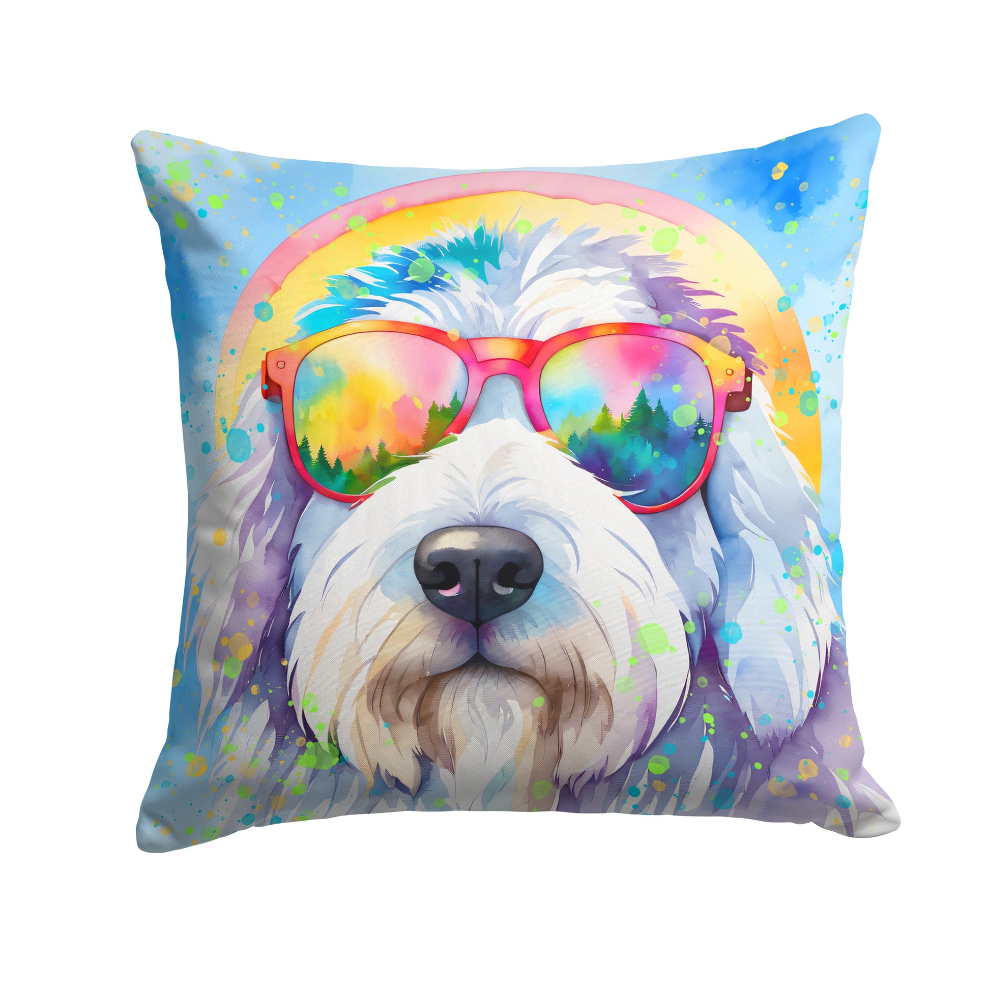 Buy this Old English Sheepdog Hippie Dawg Throw Pillow