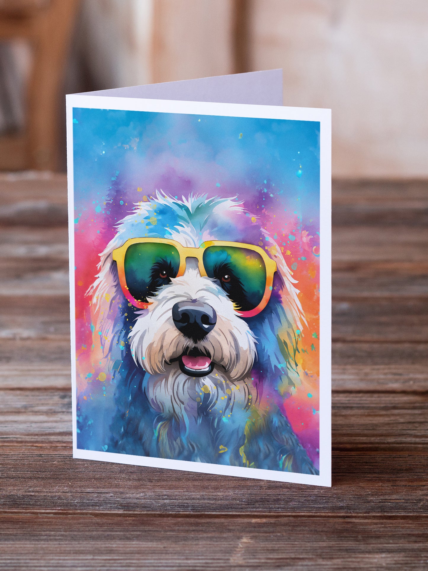 Old English Sheepdog Hippie Dawg Greeting Cards Pack of 8