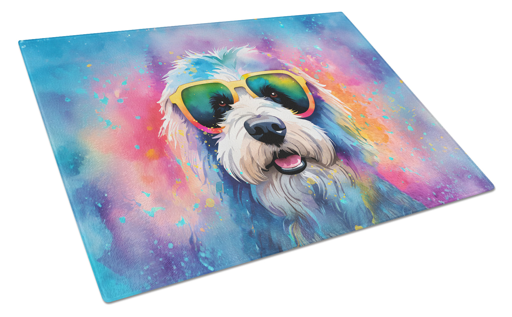 Buy this Old English Sheepdog Hippie Dawg Glass Cutting Board