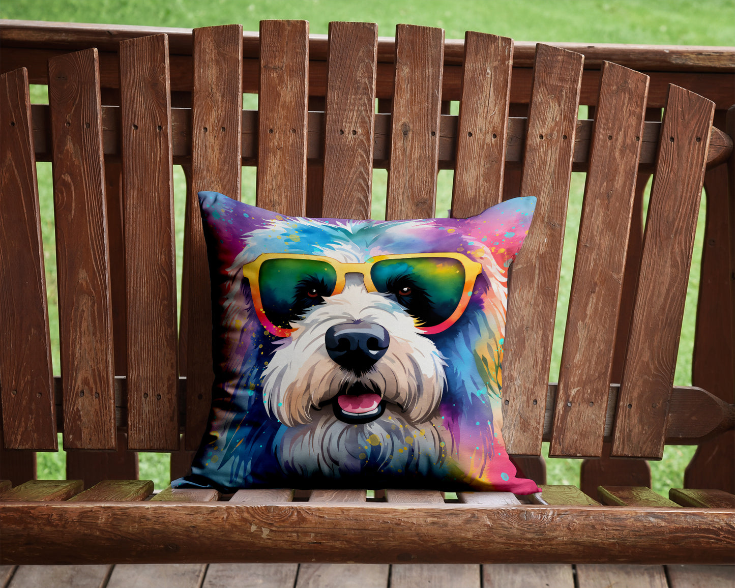 Old English Sheepdog Hippie Dawg Throw Pillow