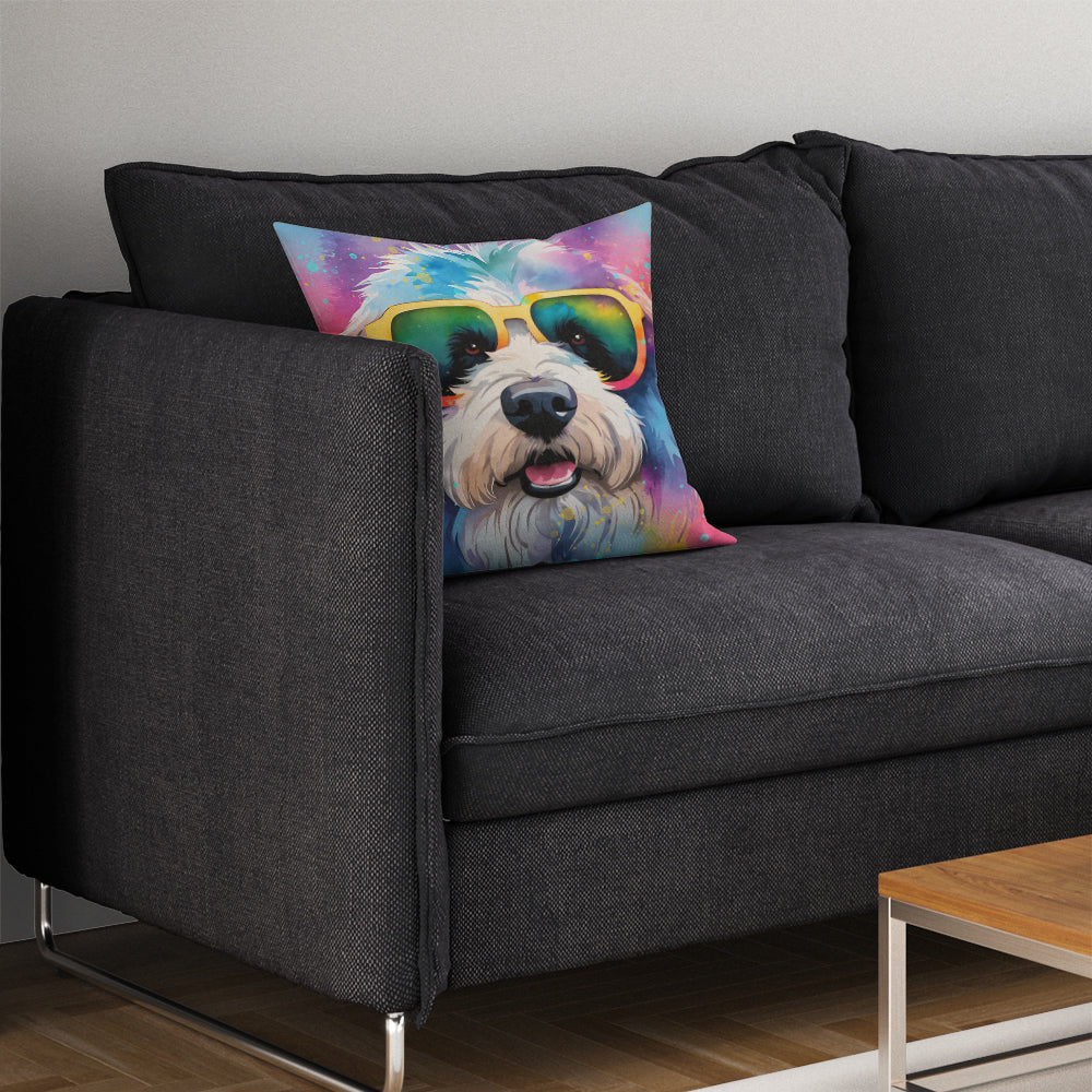 Old English Sheepdog Hippie Dawg Throw Pillow