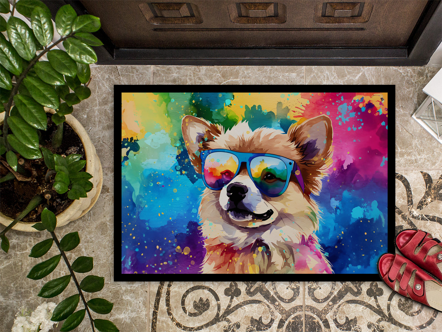 Pomeranian Hippie Dawg Doormat