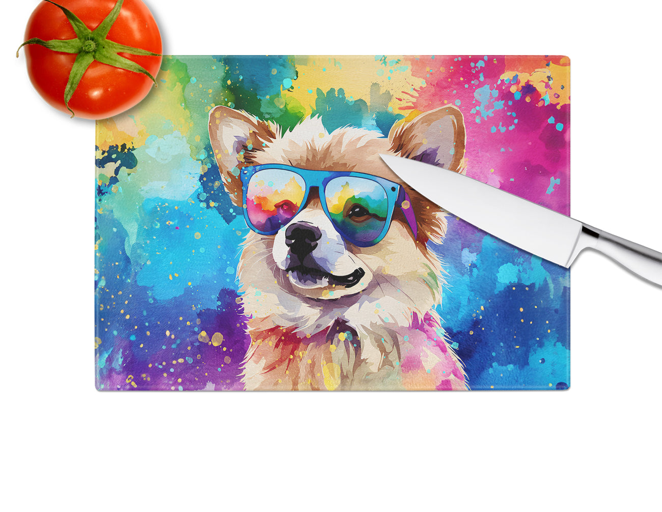 Pomeranian Hippie Dawg Glass Cutting Board