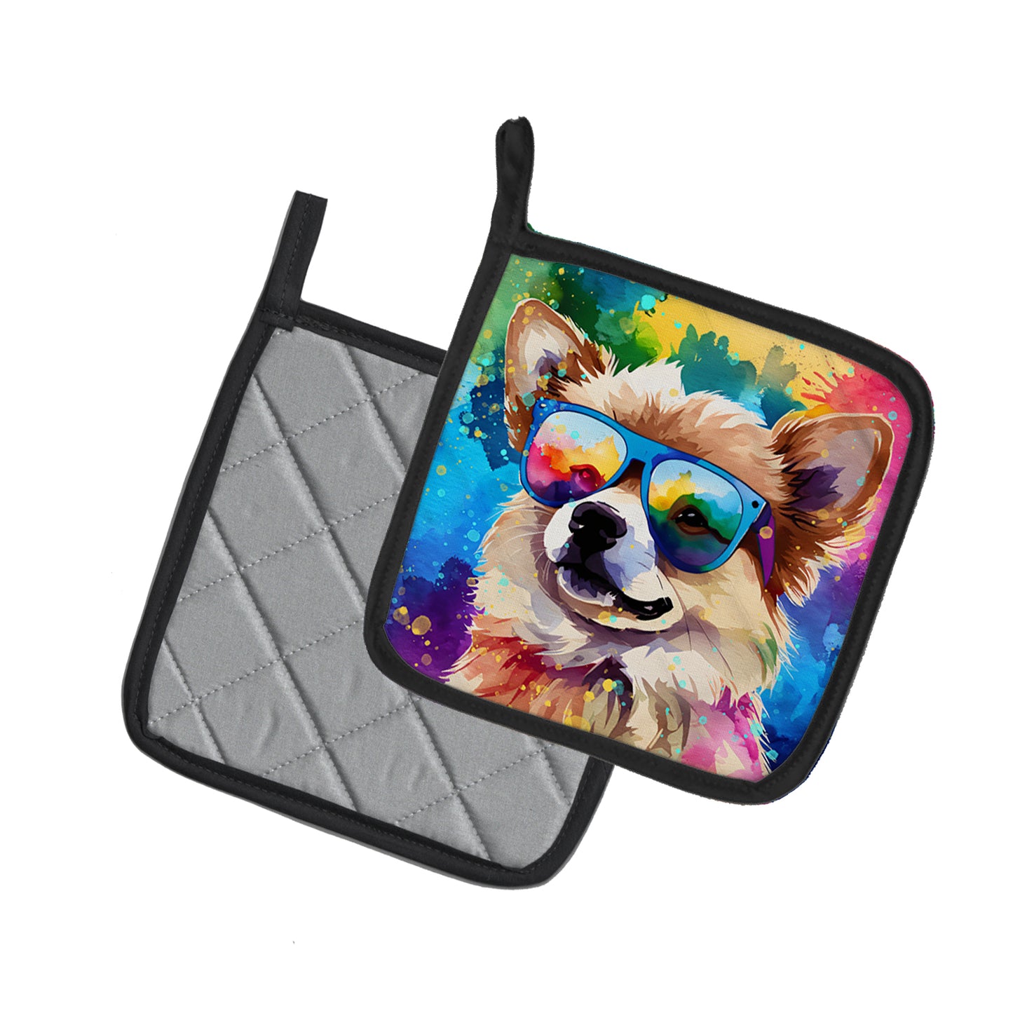 Pomeranian Hippie Dawg Pair of Pot Holders