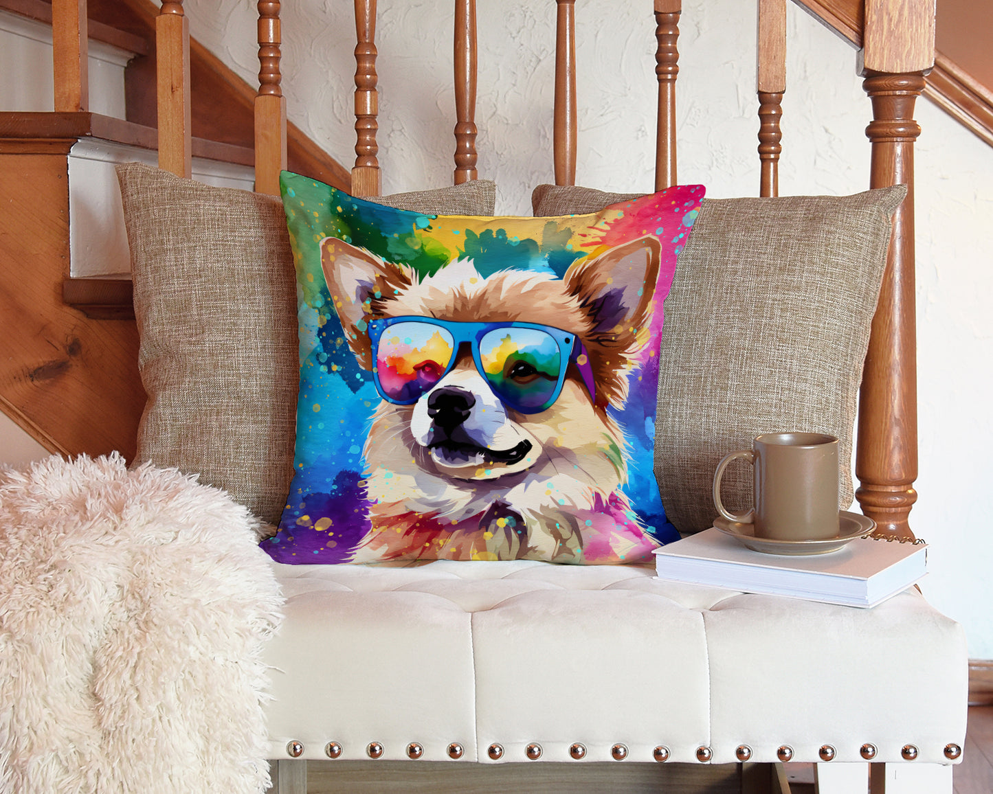 Pomeranian Hippie Dawg Throw Pillow