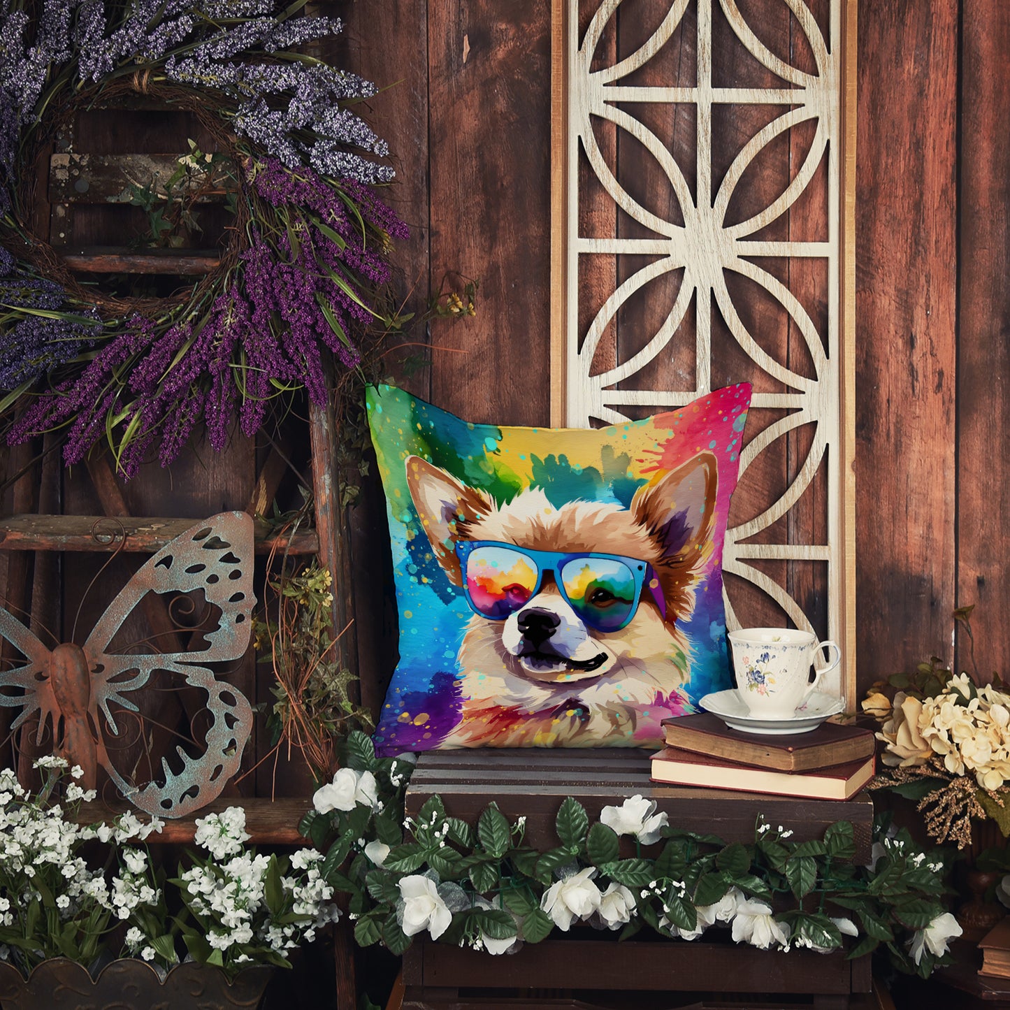 Pomeranian Hippie Dawg Throw Pillow