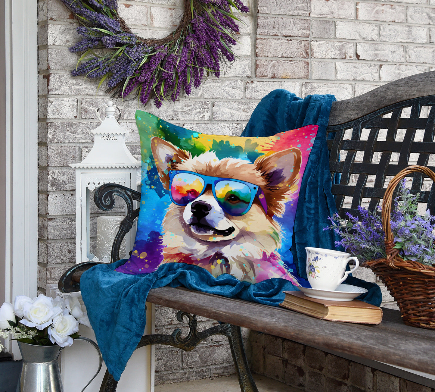 Pomeranian Hippie Dawg Throw Pillow