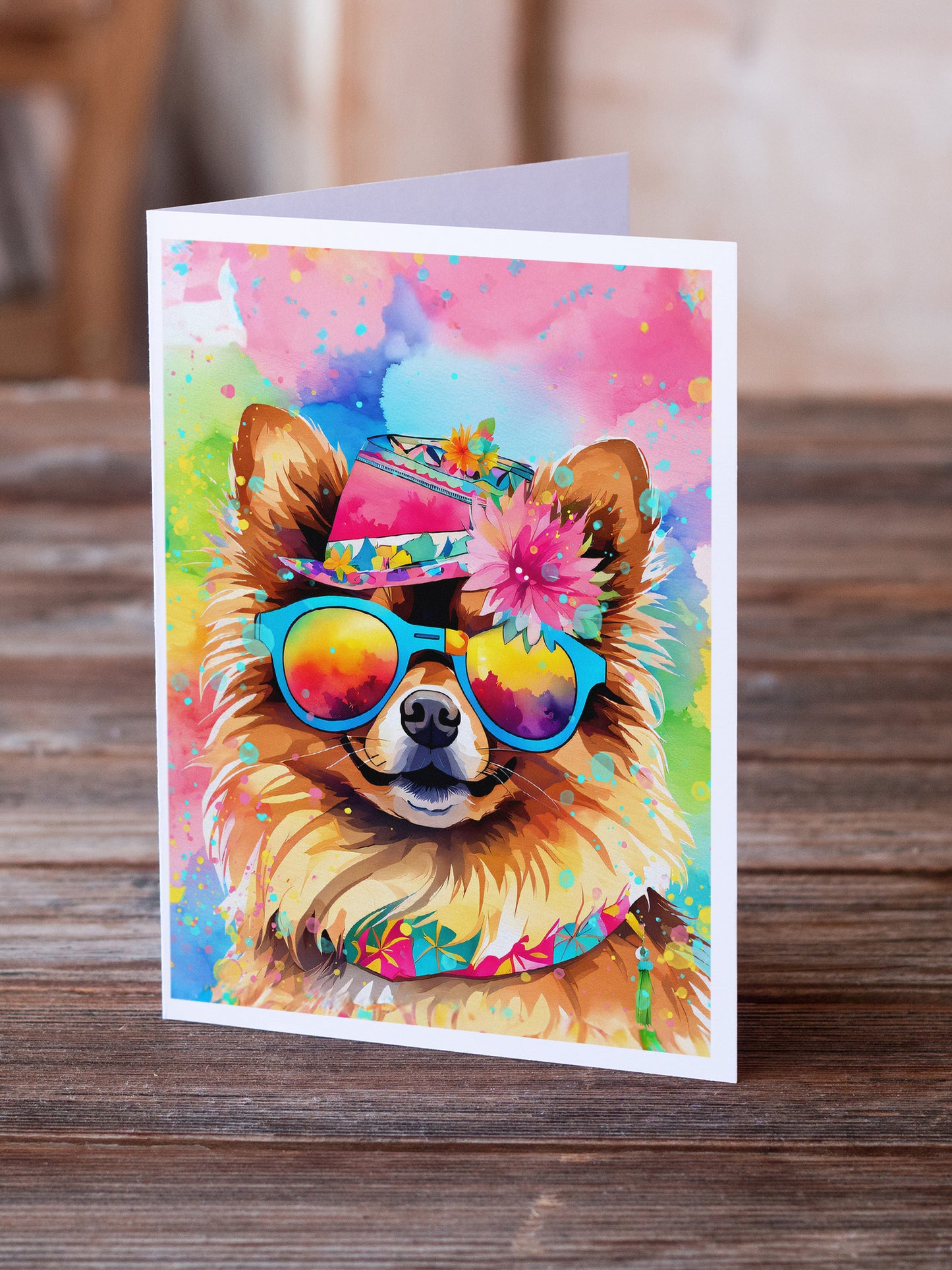 Pomeranian Hippie Dawg Greeting Cards Pack of 8