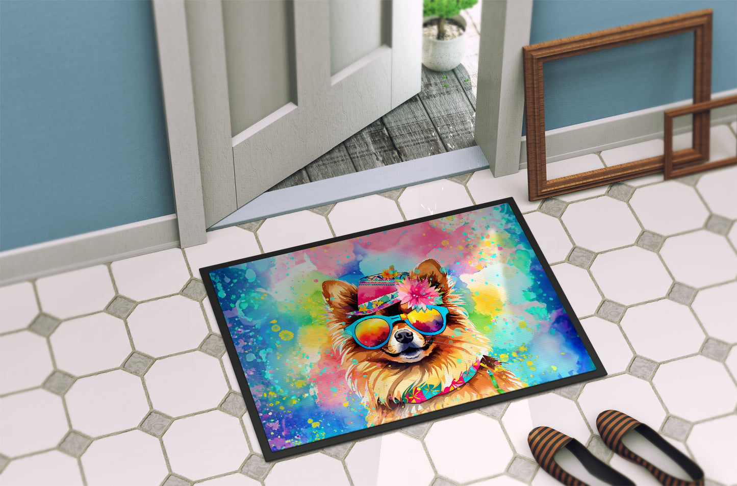 Pomeranian Hippie Dawg Doormat