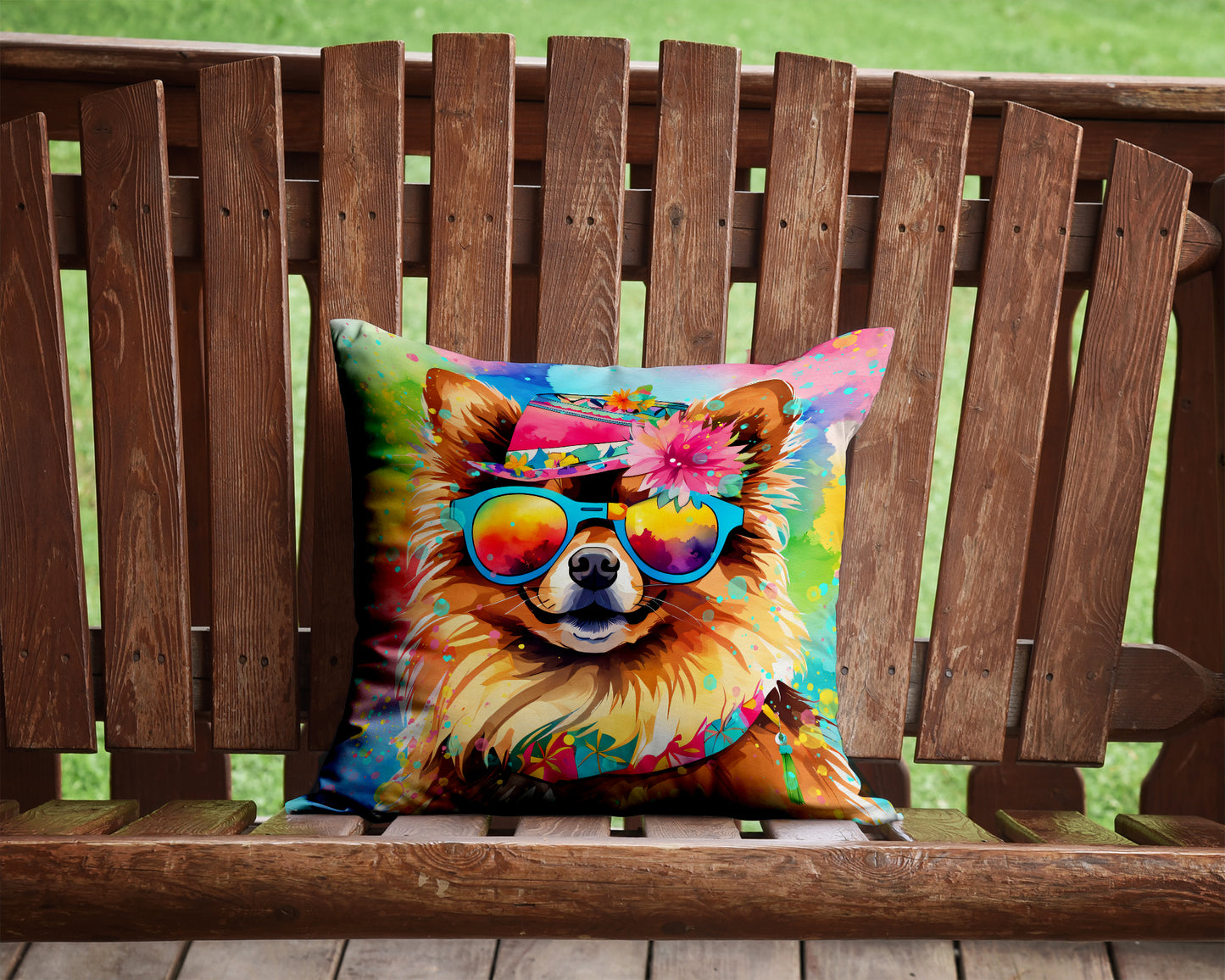 Pomeranian Hippie Dawg Throw Pillow