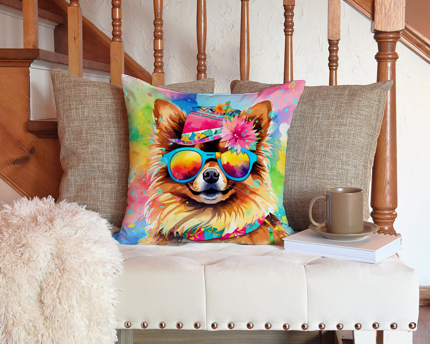 Pomeranian Hippie Dawg Throw Pillow