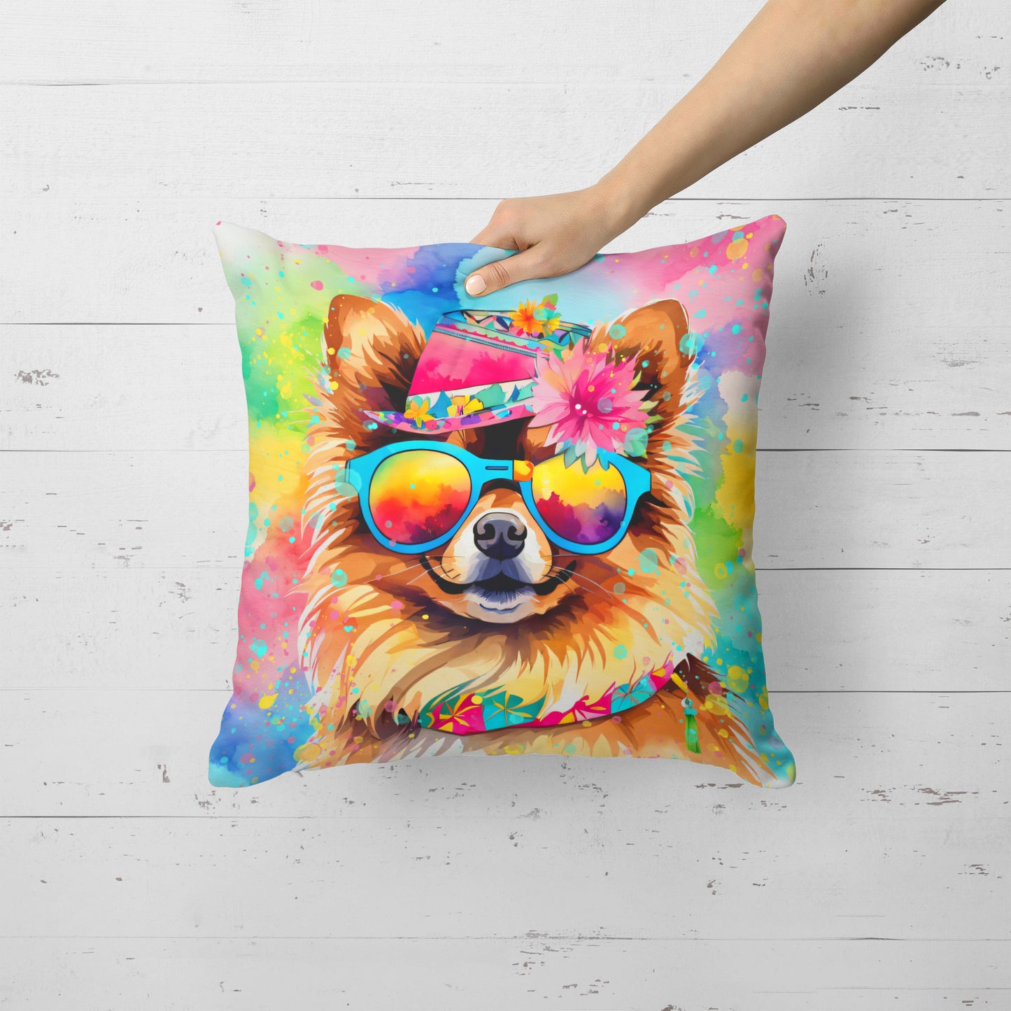 Pomeranian Hippie Dawg Throw Pillow