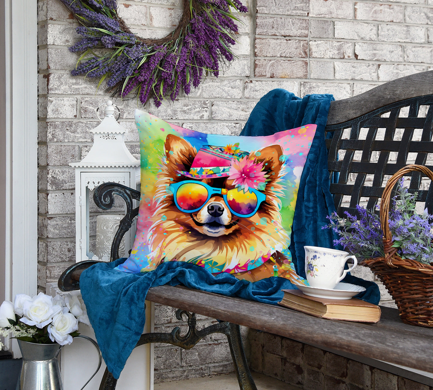 Pomeranian Hippie Dawg Throw Pillow