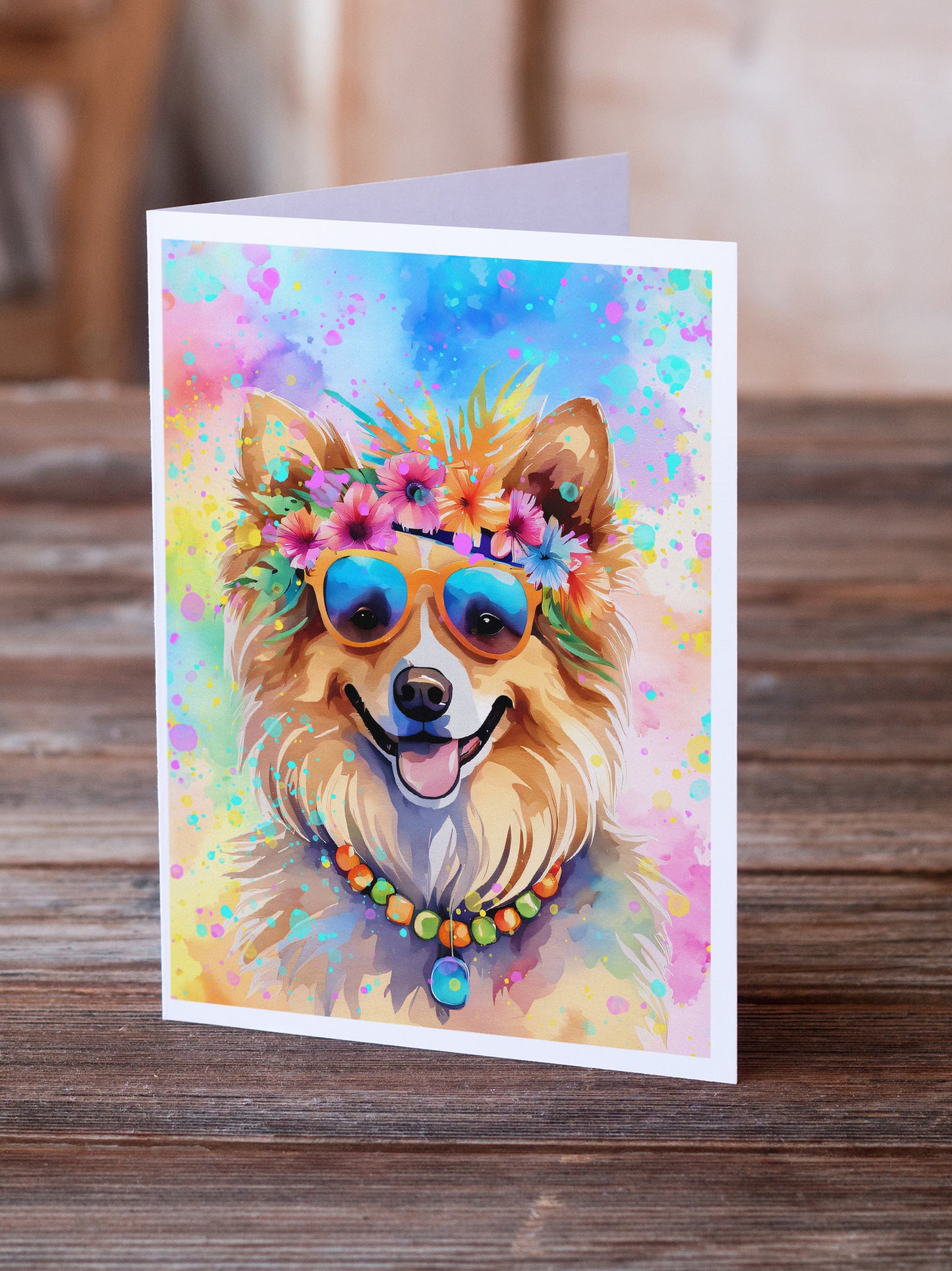 Pomeranian Hippie Dawg Greeting Cards Pack of 8