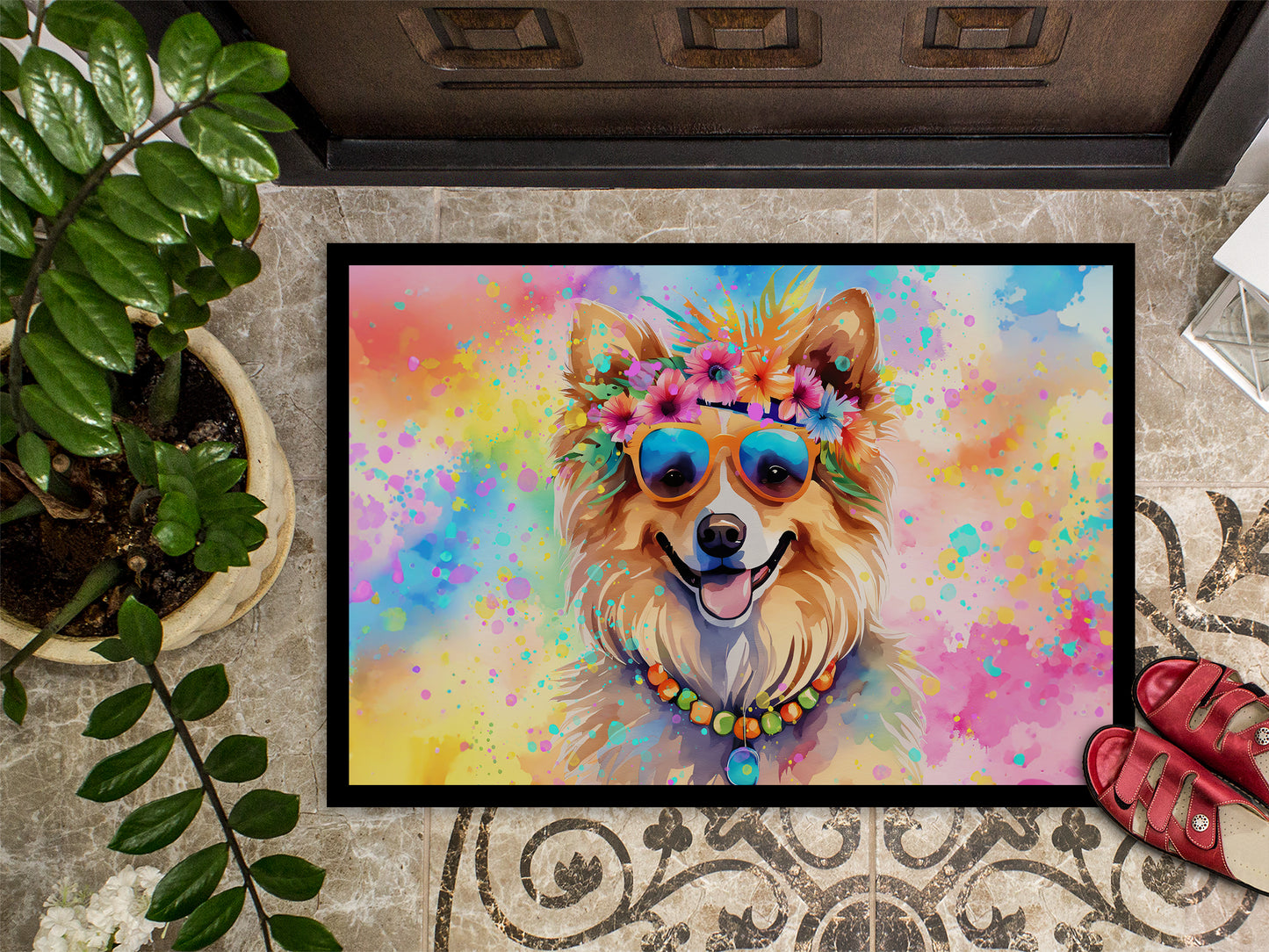 Pomeranian Hippie Dawg Doormat