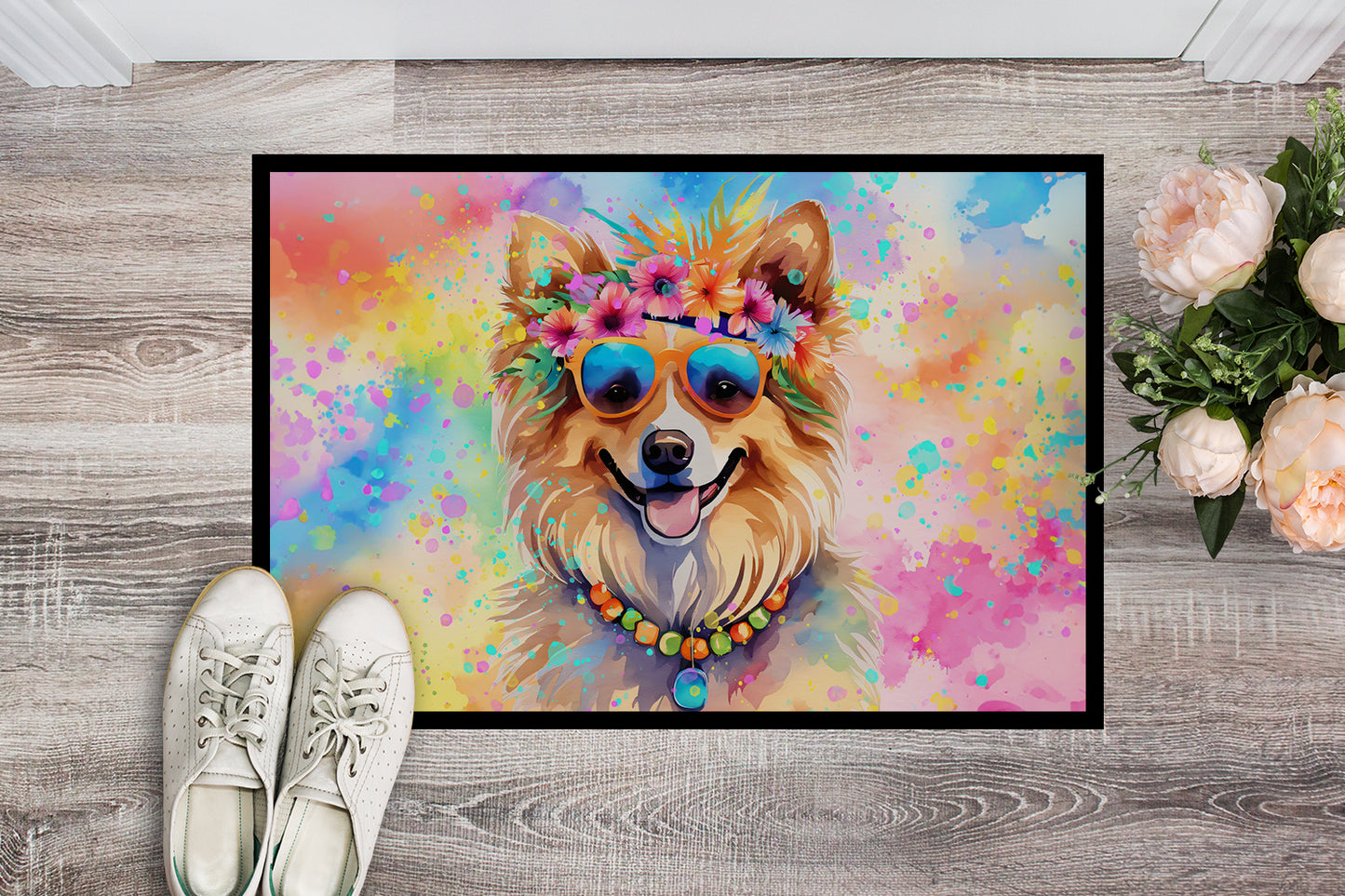 Pomeranian Hippie Dawg Doormat