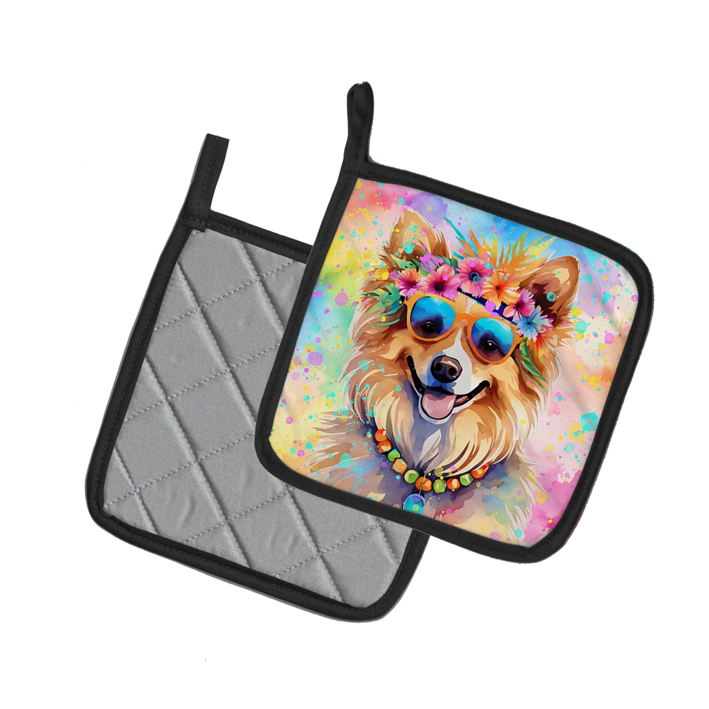 Pomeranian Hippie Dawg Pair of Pot Holders