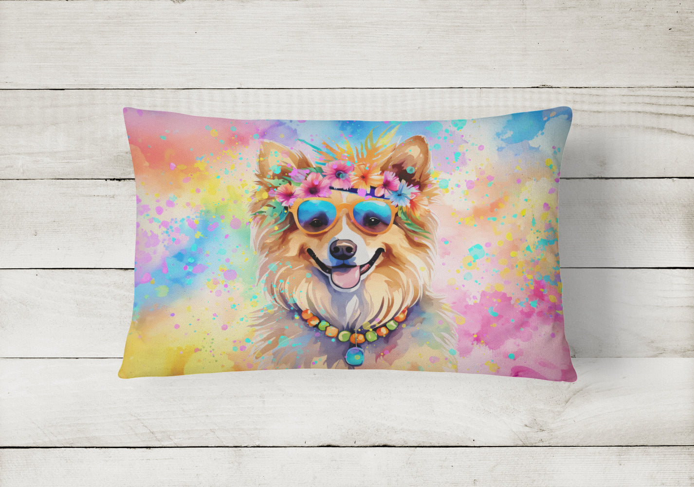 Pomeranian Hippie Dawg Throw Pillow