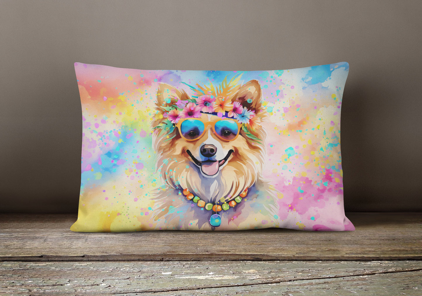 Pomeranian Hippie Dawg Throw Pillow