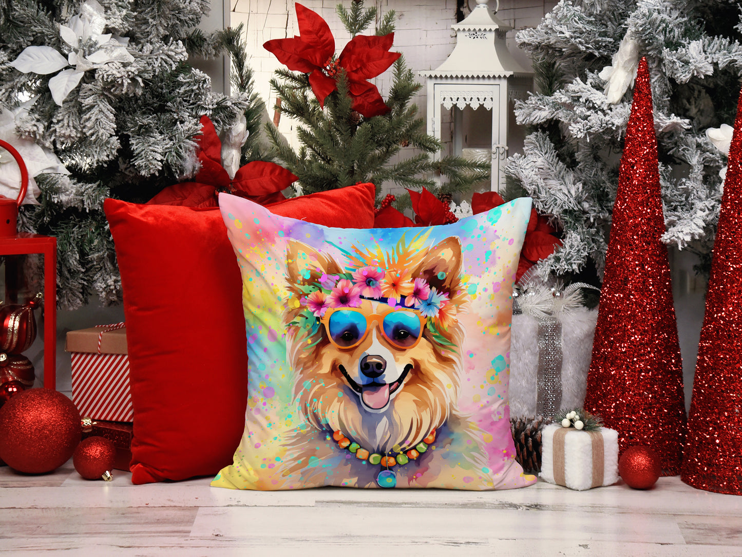 Pomeranian Hippie Dawg Throw Pillow