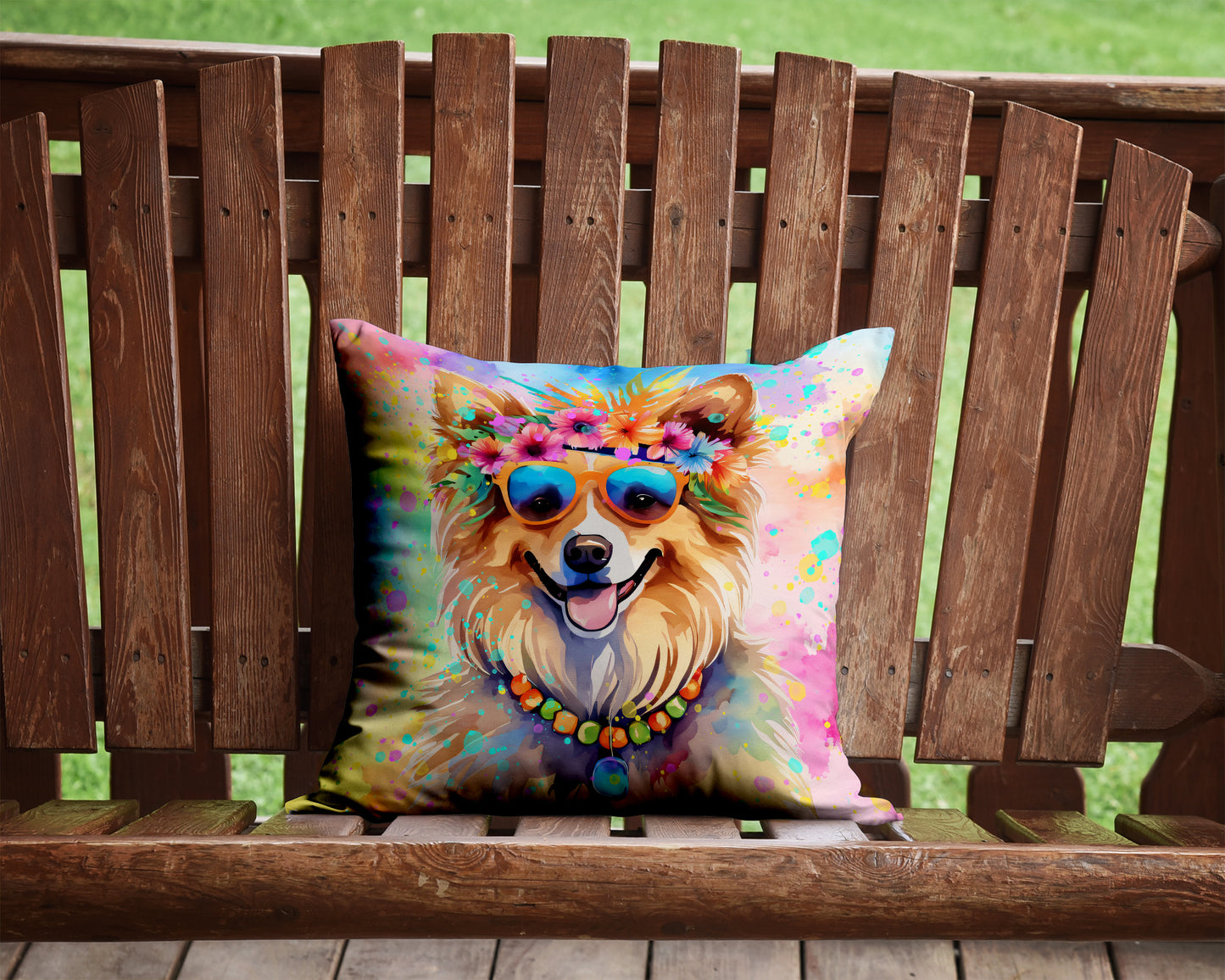 Pomeranian Hippie Dawg Throw Pillow