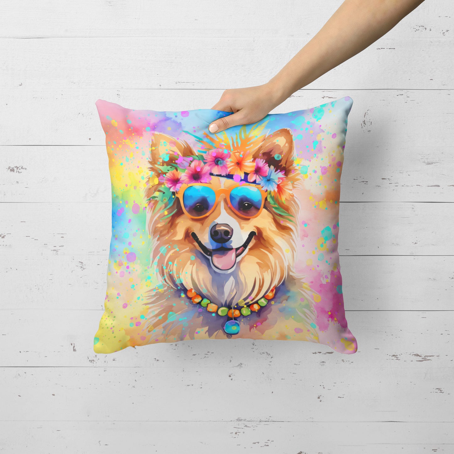 Pomeranian Hippie Dawg Throw Pillow