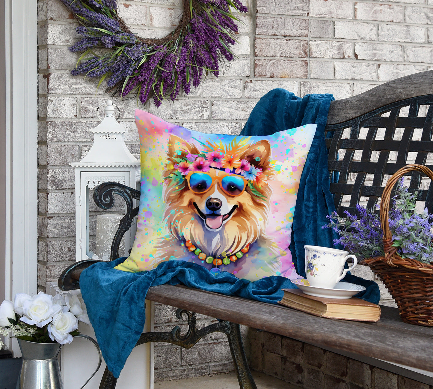 Pomeranian Hippie Dawg Throw Pillow