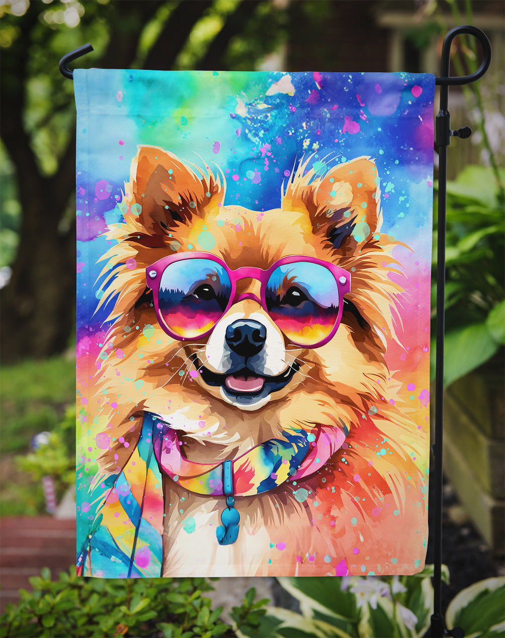 Pomeranian Hippie Dawg Garden Flag