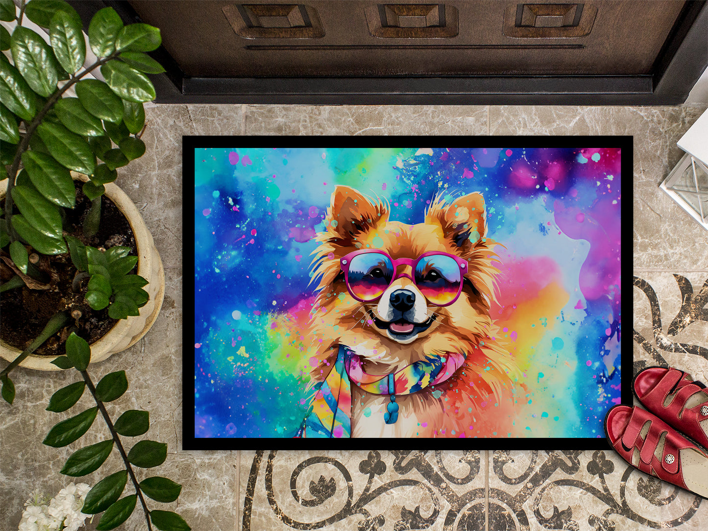 Pomeranian Hippie Dawg Doormat