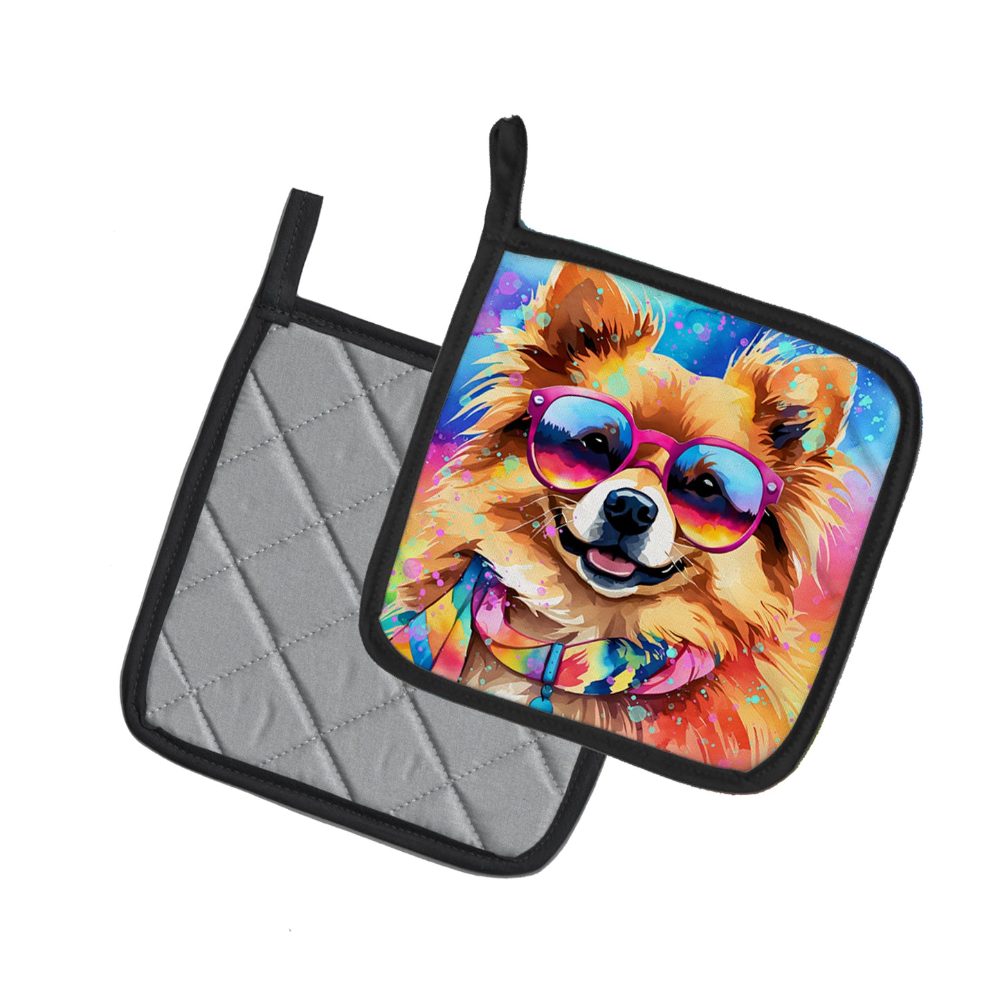 Pomeranian Hippie Dawg Pair of Pot Holders