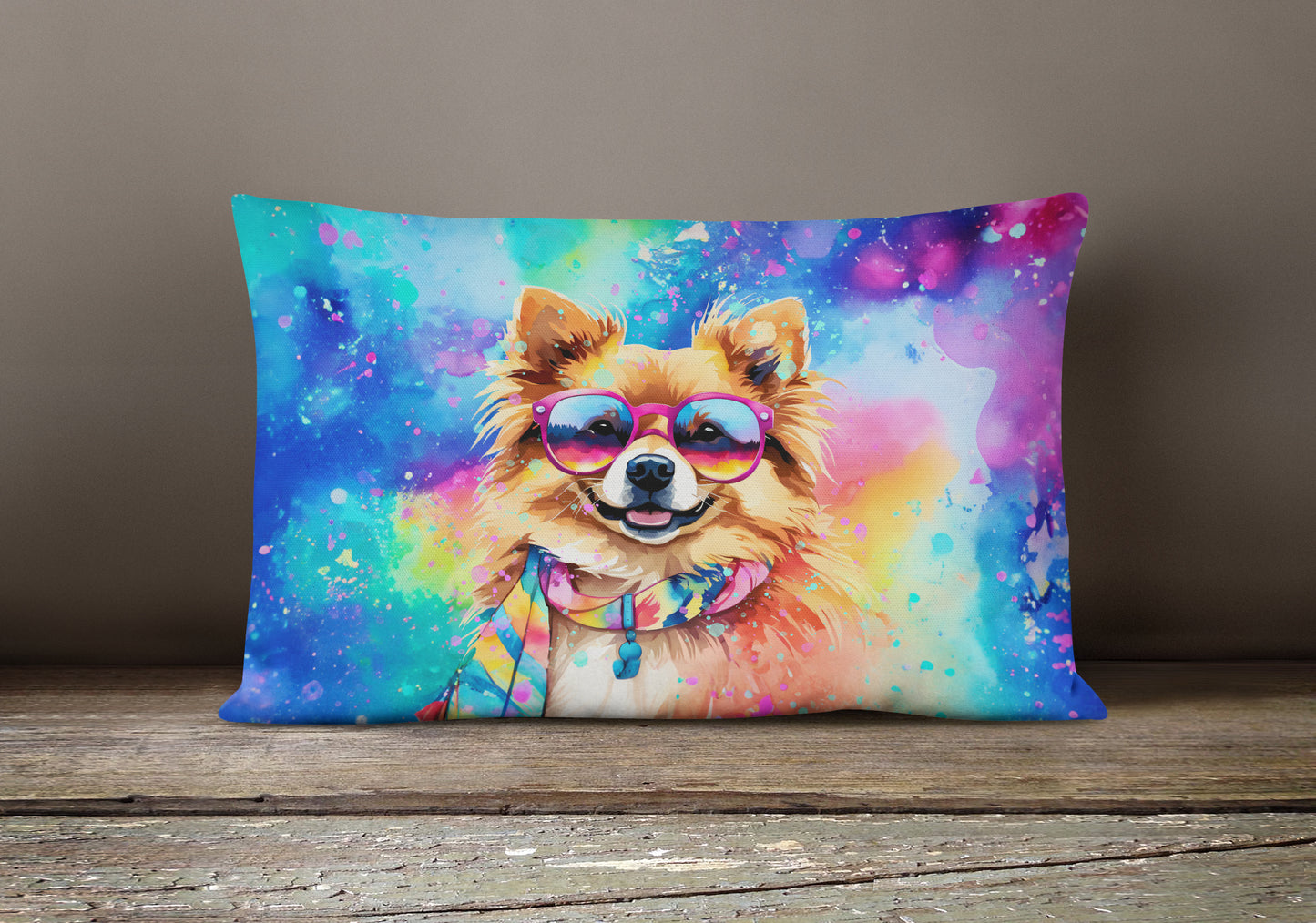 Pomeranian Hippie Dawg Throw Pillow