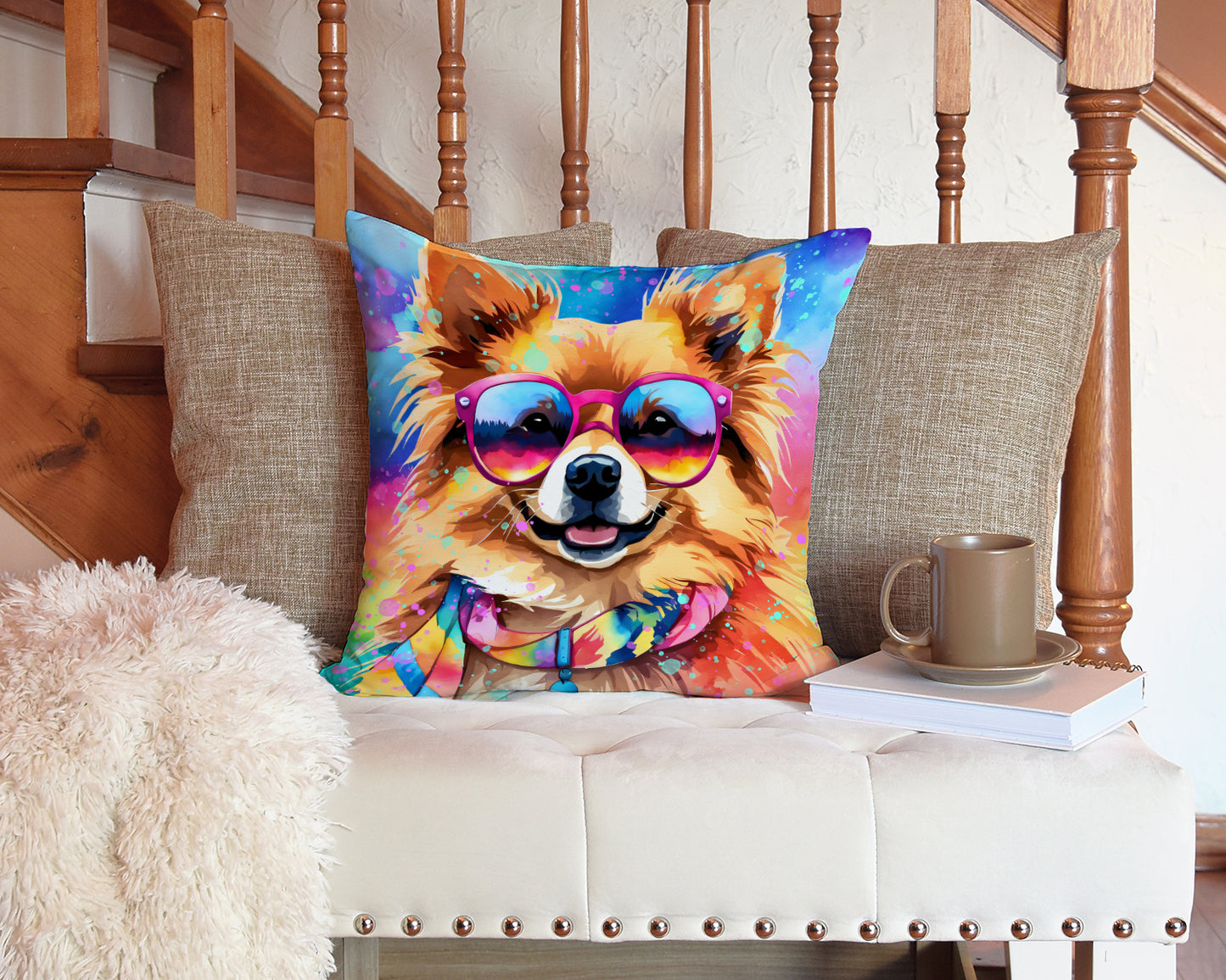 Pomeranian Hippie Dawg Throw Pillow