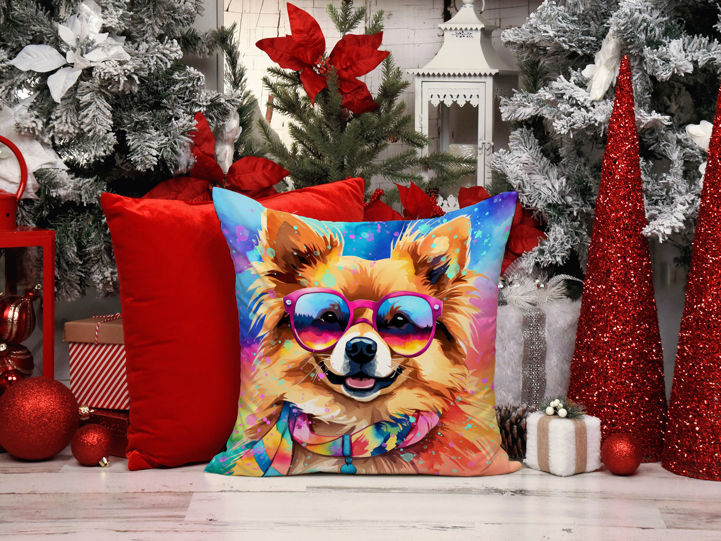 Pomeranian Hippie Dawg Throw Pillow