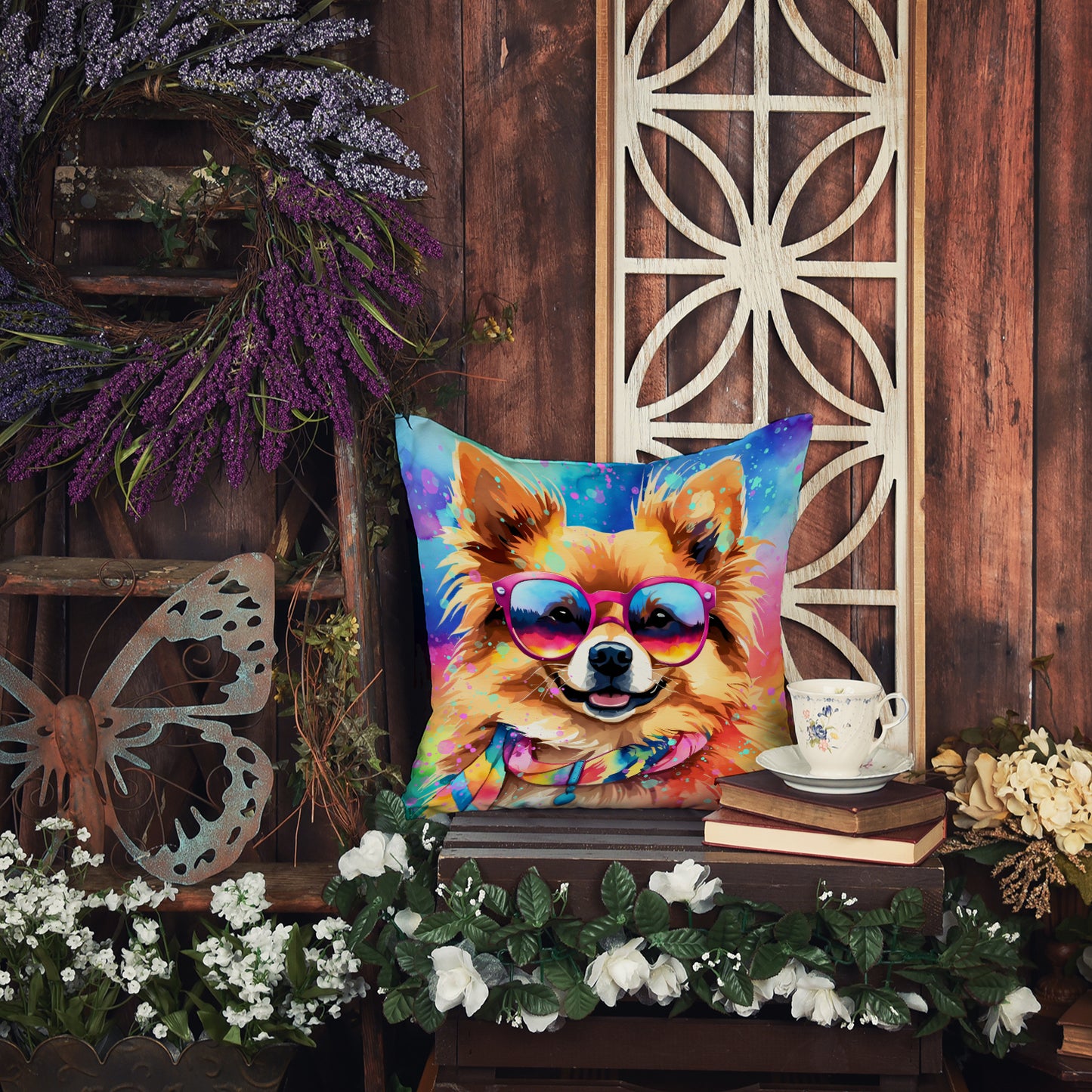 Pomeranian Hippie Dawg Throw Pillow